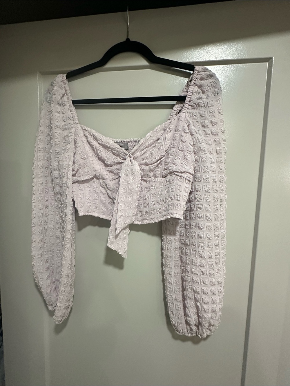 Urban Outfitters Medium Tie-Front Long Sleeve Crop Top - Light Lavender